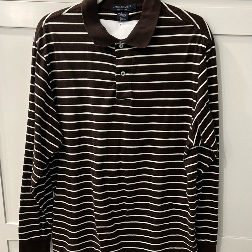 Daniel Cremieux Dark Brown and White Striped Polo